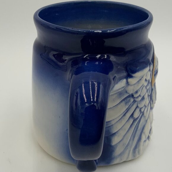 Vintage Flat Earth Pottery ‘92 Coffee Mug signed 3D Angel w/ Wings Cobalt Blue - Picture 2 of 8